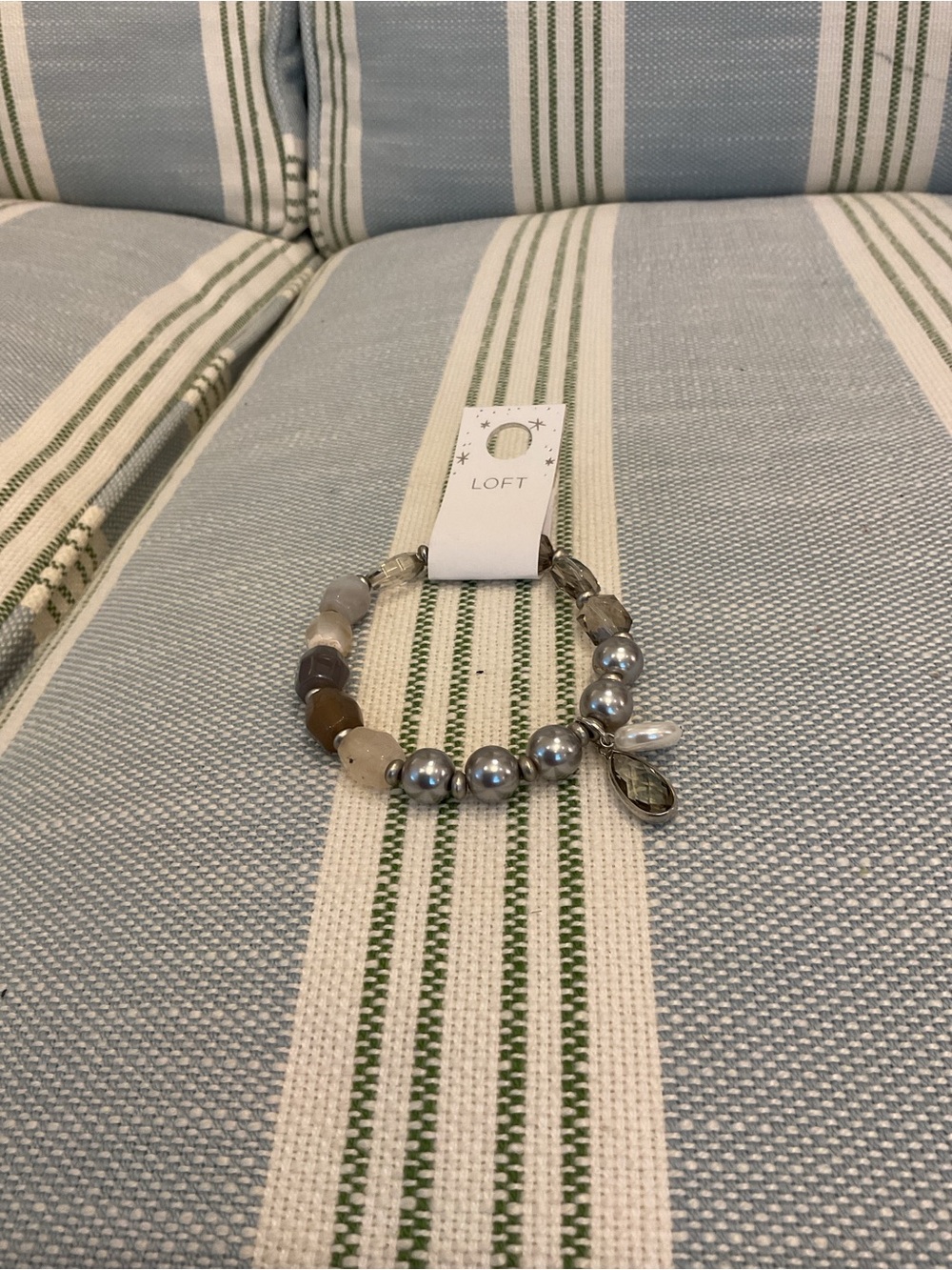 LOFT Gray Pearl and Multicolor Bead Stretch Bracelet